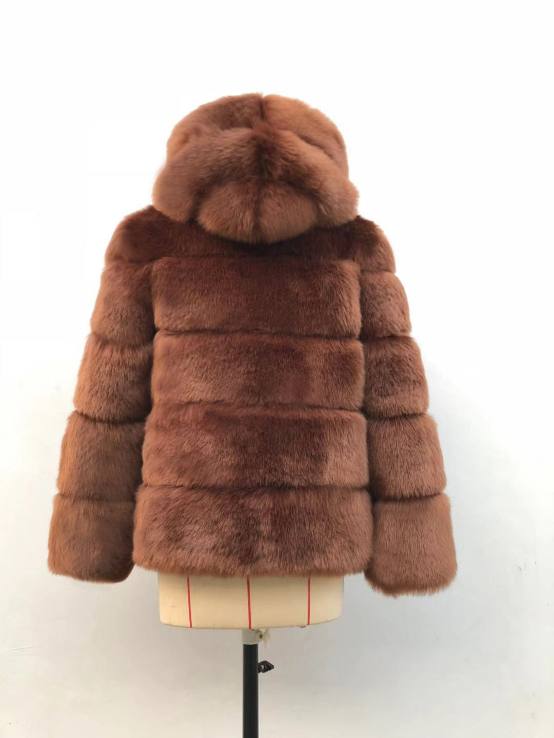 Autumn Winter Fox Fur Fur Artificial Fur Stitching Hooded Women Mid Length Fur Coat Plus Size