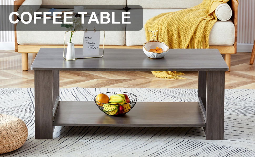 A modern and practical gray textured coffee table,tea table.Double layered coffee table made of MDF material,. Suitable for living room,bedroom and study room. 43.3"*21.6"*16.5" CT-16 himalipasal