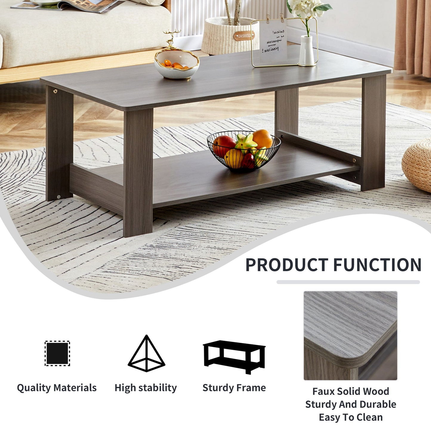 A modern and practical gray textured coffee table,tea table.Double layered coffee table made of MDF material,. Suitable for living room,bedroom and study room. 43.3"*21.6"*16.5" CT-16 himalipasal