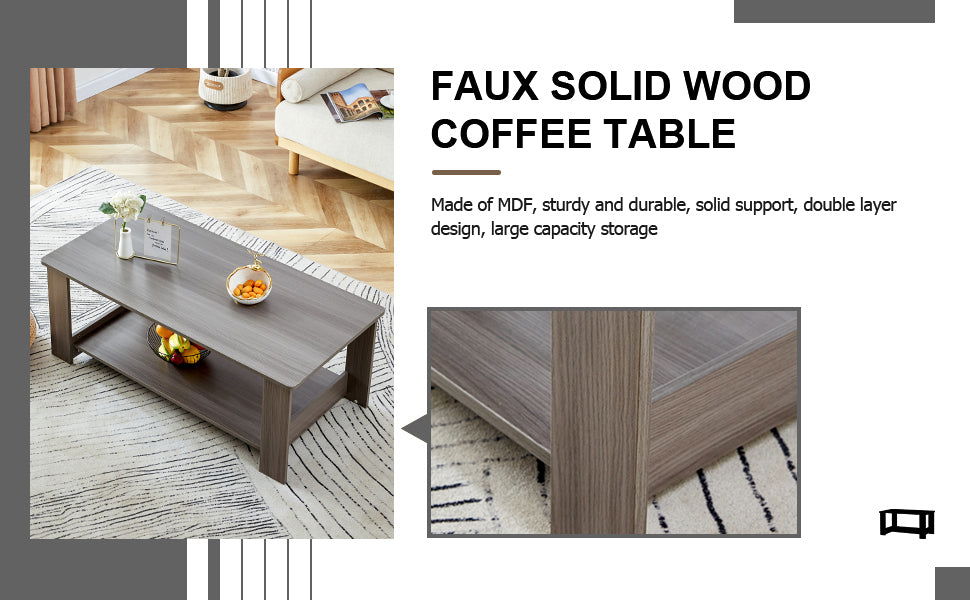 A modern and practical gray textured coffee table,tea table.Double layered coffee table made of MDF material,. Suitable for living room,bedroom and study room. 43.3"*21.6"*16.5" CT-16 himalipasal