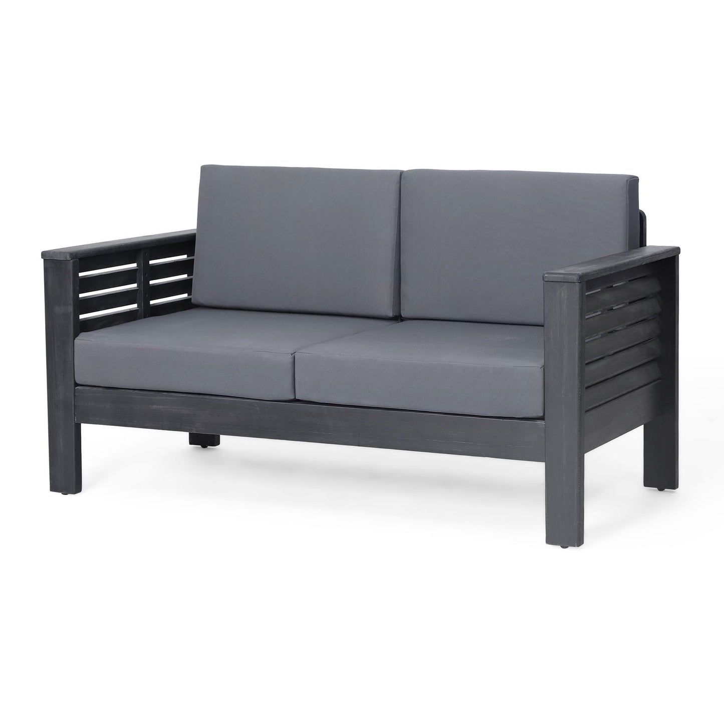 Acacia Wood Outdoor Loveseat and Coffee Table Set with Cushions, Dark Gray himalipasal