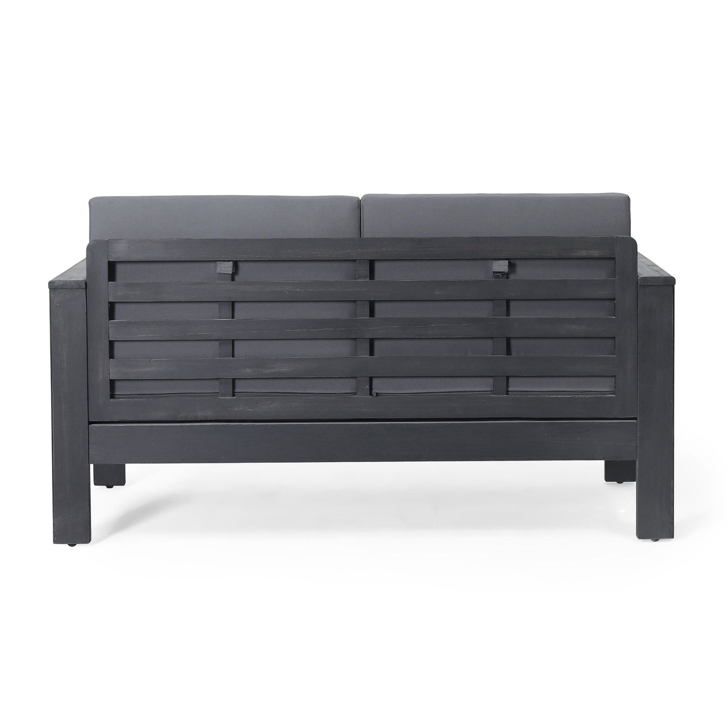 Acacia Wood Outdoor Loveseat and Coffee Table Set with Cushions, Dark Gray himalipasal