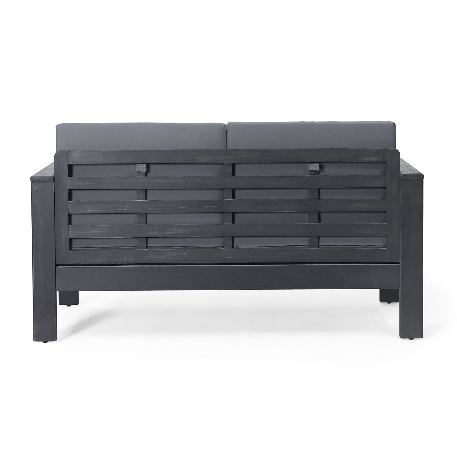 Acacia Wood Outdoor Loveseat and Coffee Table Set with Cushions, Dark Gray himalipasal