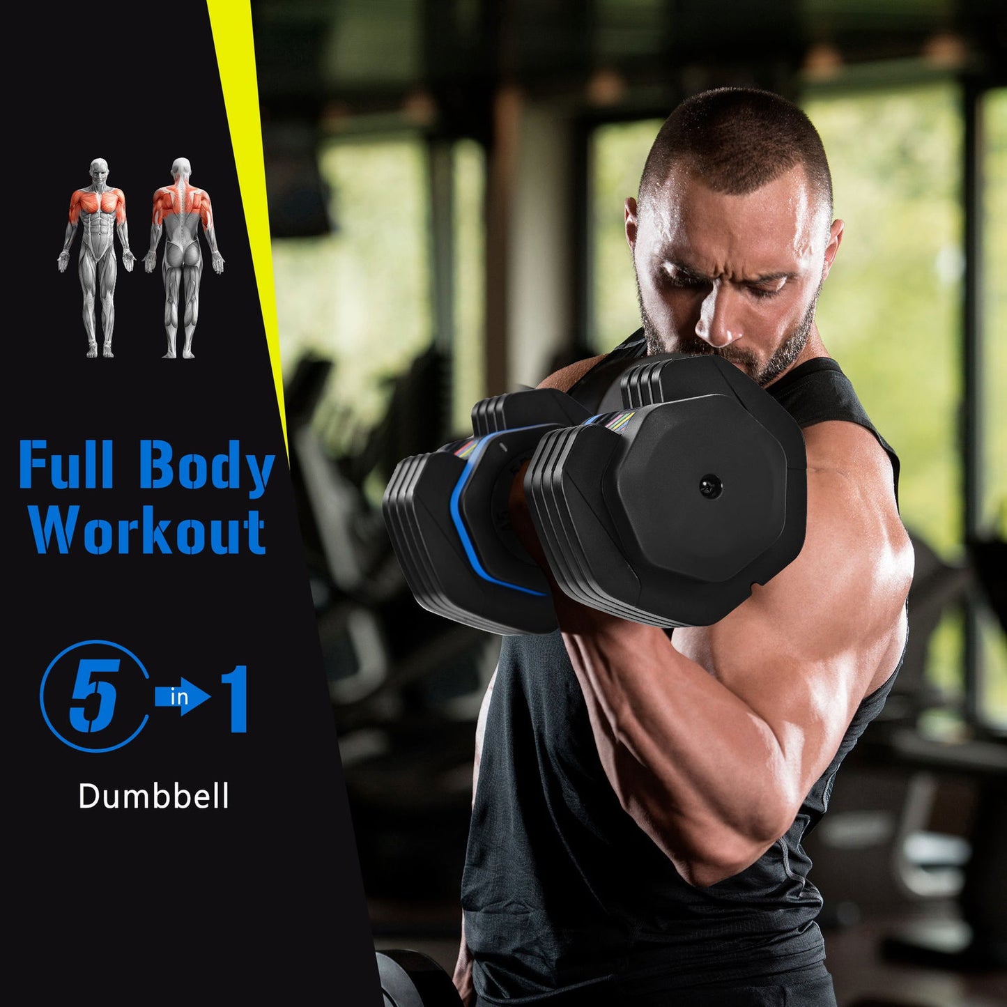 Adjustable Dumbbell - 55lb Single Dumbbell with Anti-Slip Handle, Fast Adjust Weight by Turning Handle with Tray, Exercise Fitness Dumbbell Suitable for Full Body Workout himalipasal