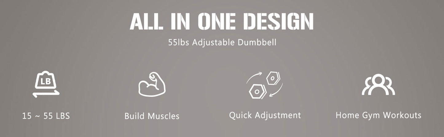 Adjustable Dumbbell - 55lb Single Dumbbell with Anti-Slip Handle, Fast Adjust Weight by Turning Handle with Tray, Exercise Fitness Dumbbell Suitable for Full Body Workout himalipasal