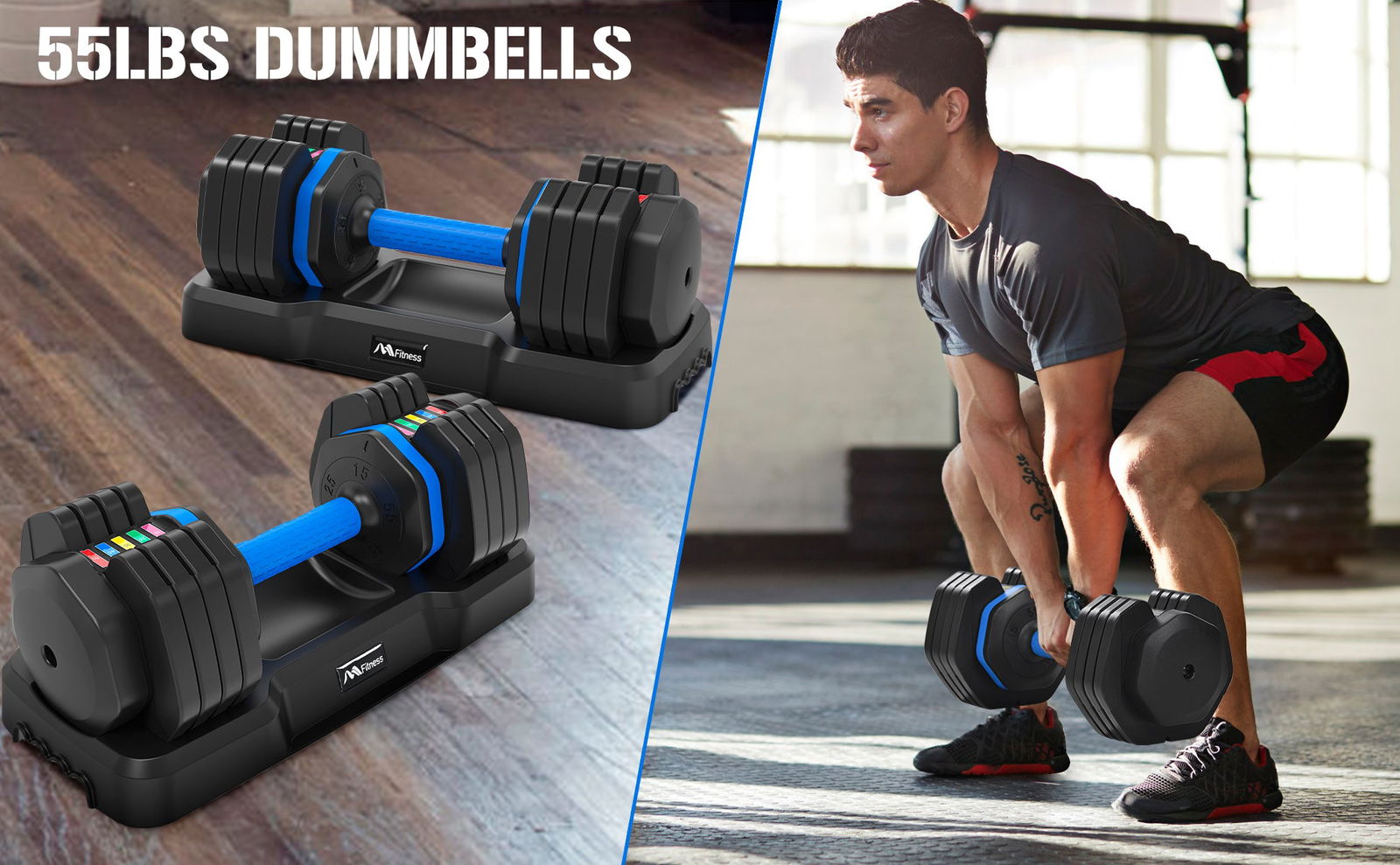 Adjustable Dumbbell - 55lb Single Dumbbell with Anti-Slip Handle, Fast Adjust Weight by Turning Handle with Tray, Exercise Fitness Dumbbell Suitable for Full Body Workout himalipasal