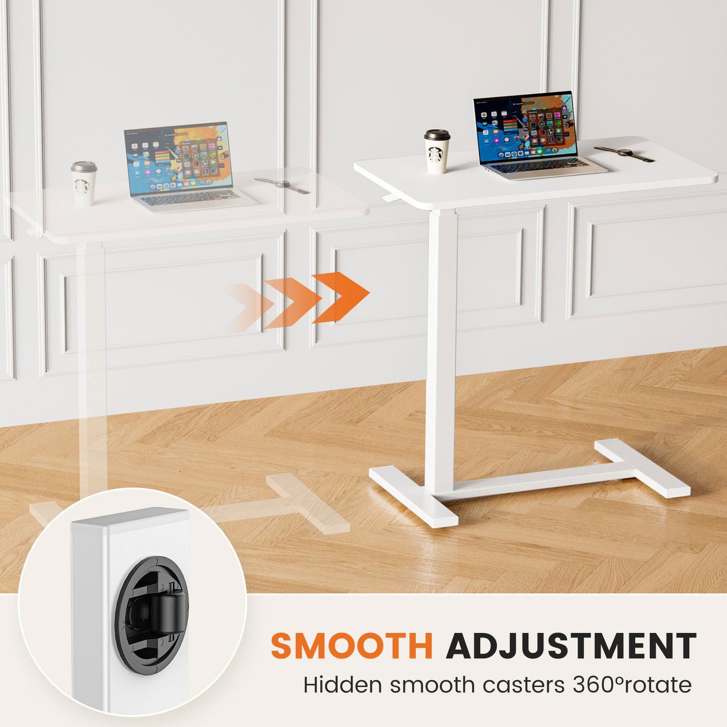 Adjustable mobile bed desk, computer desk, mobile standing desk, lifting desk, desk, white himalipasal