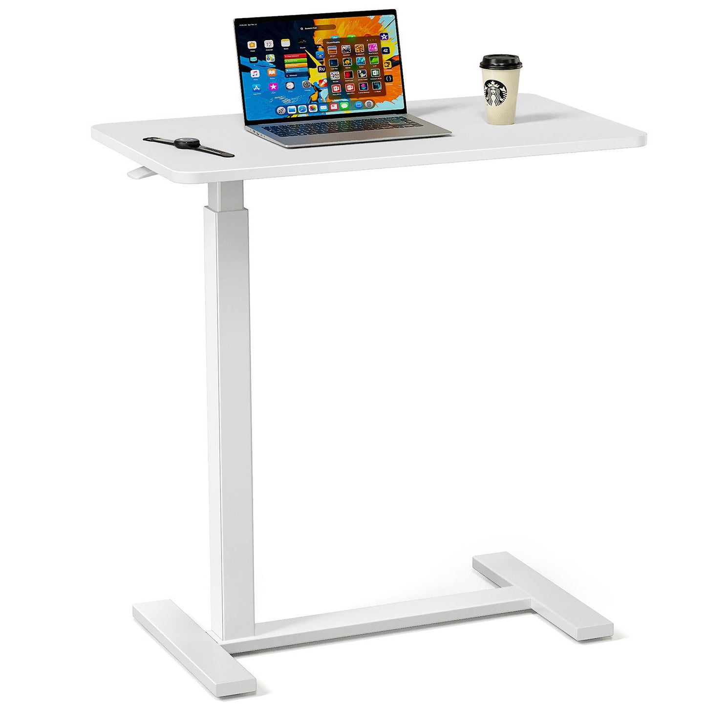 Adjustable mobile bed desk, computer desk, mobile standing desk, lifting desk, desk, white himalipasal