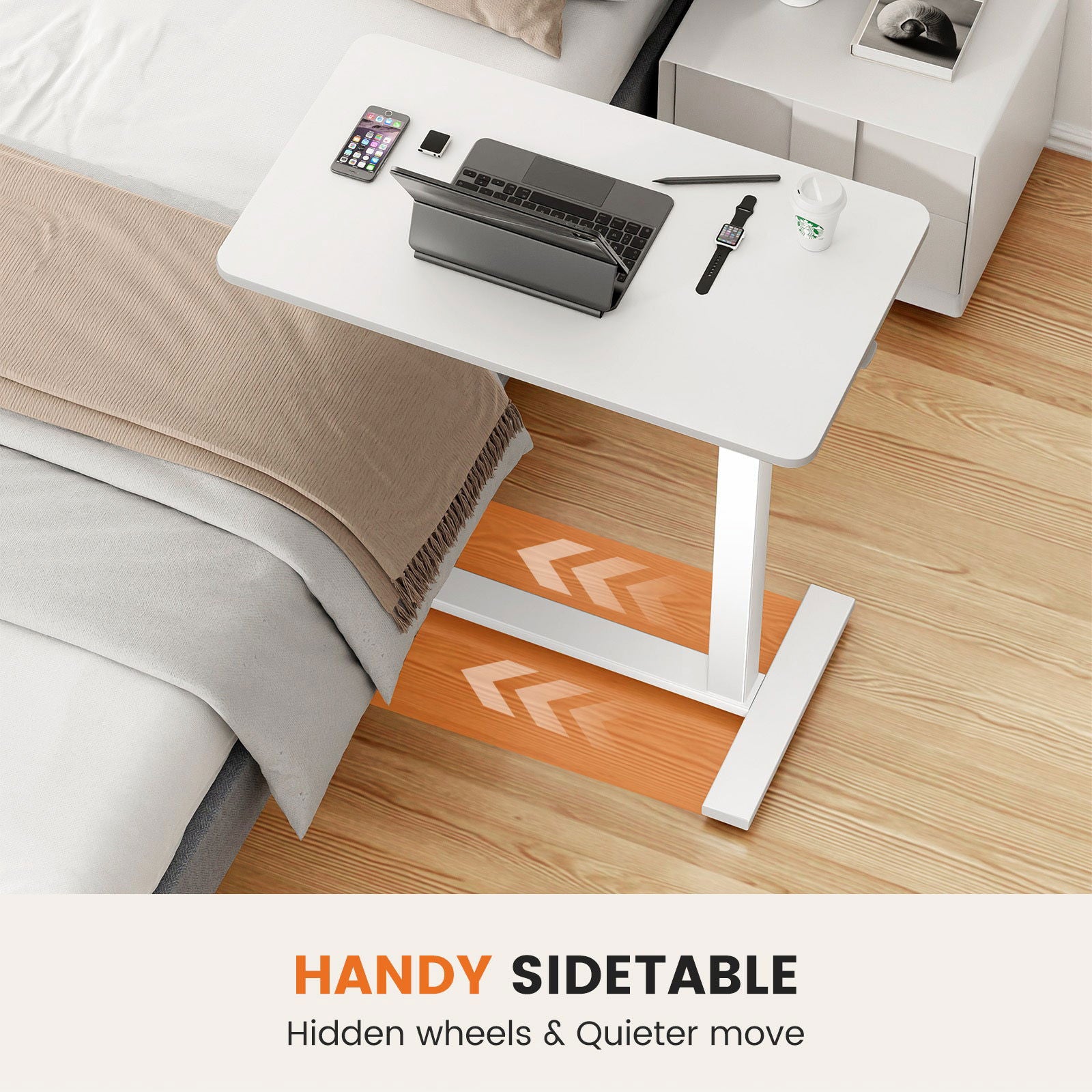 Adjustable mobile bed desk, computer desk, mobile standing desk, lifting desk, desk, white himalipasal