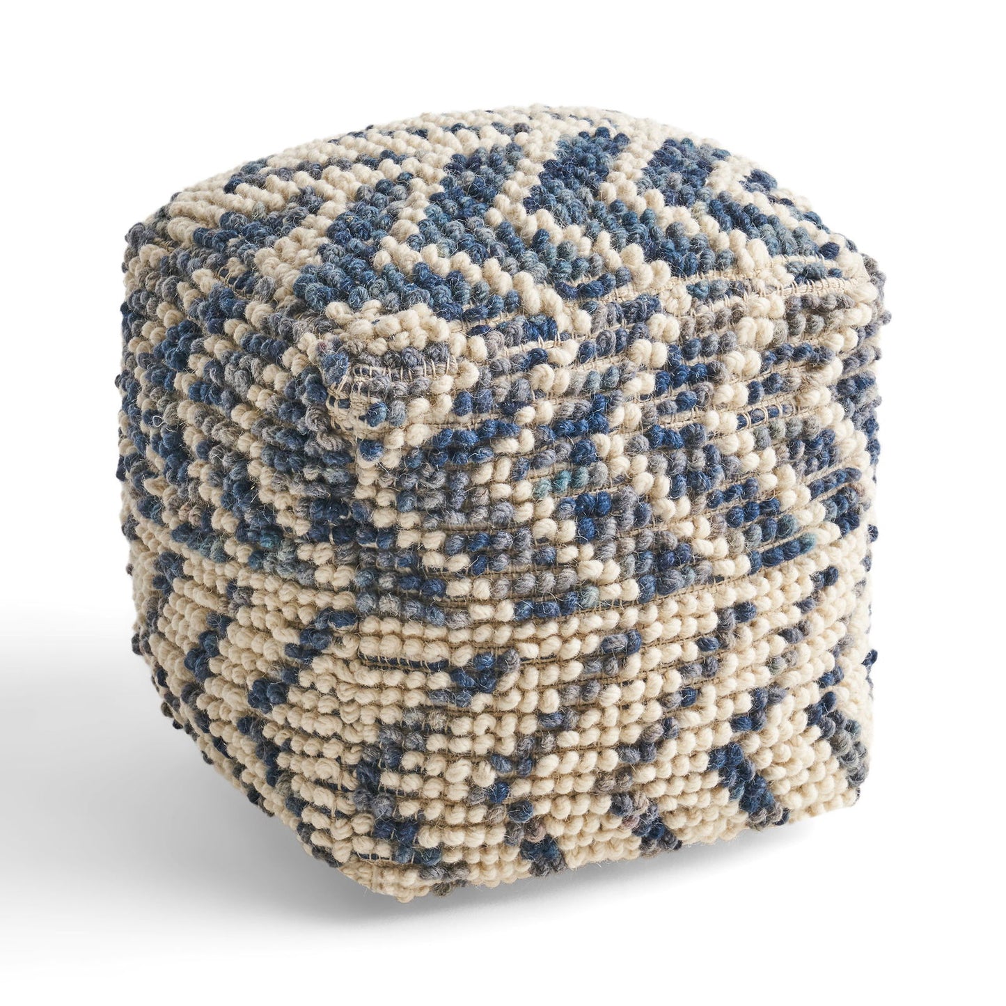 Alina Wool and Cotton Pouf, Natural and Blue himalipasal