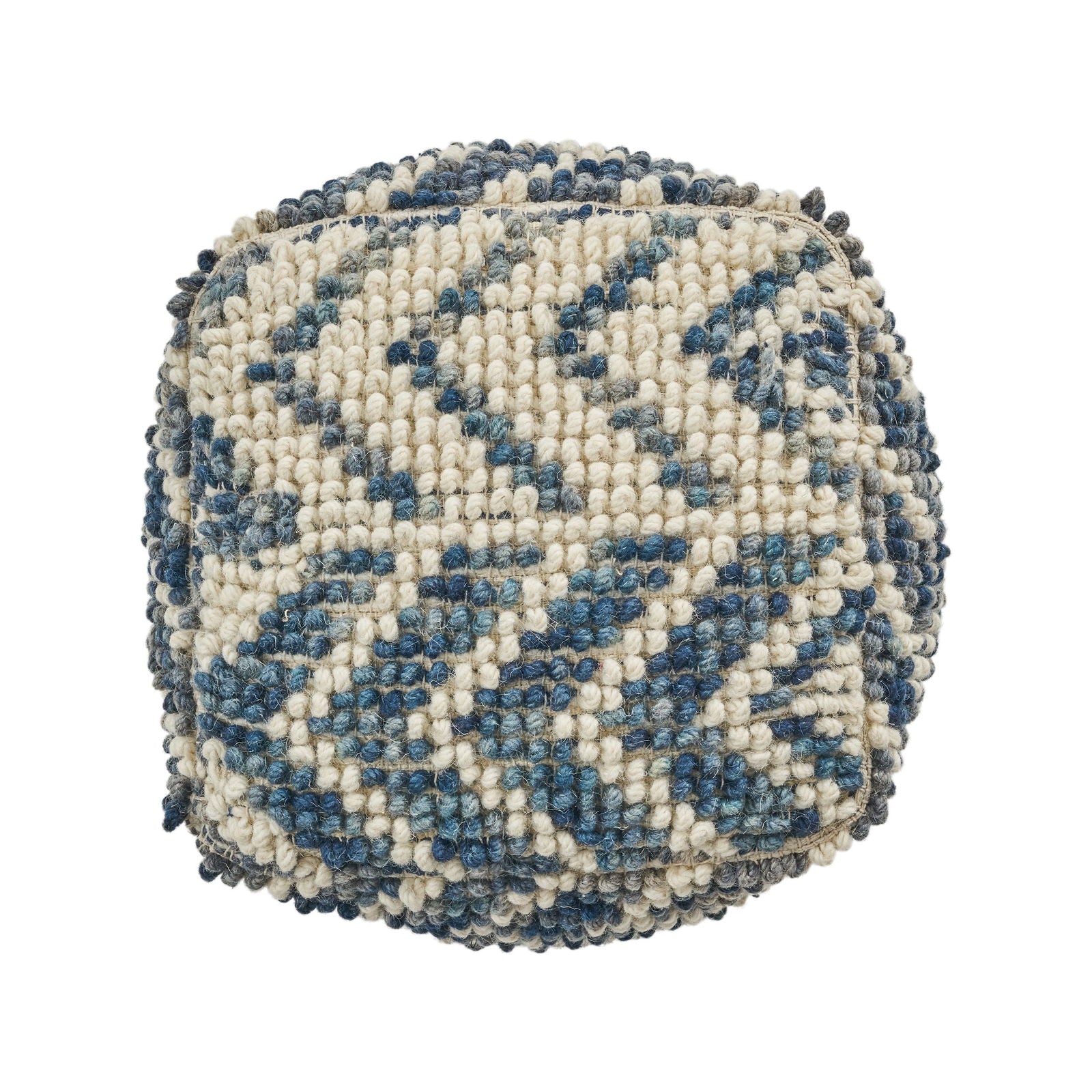 Alina Wool and Cotton Pouf, Natural and Blue himalipasal