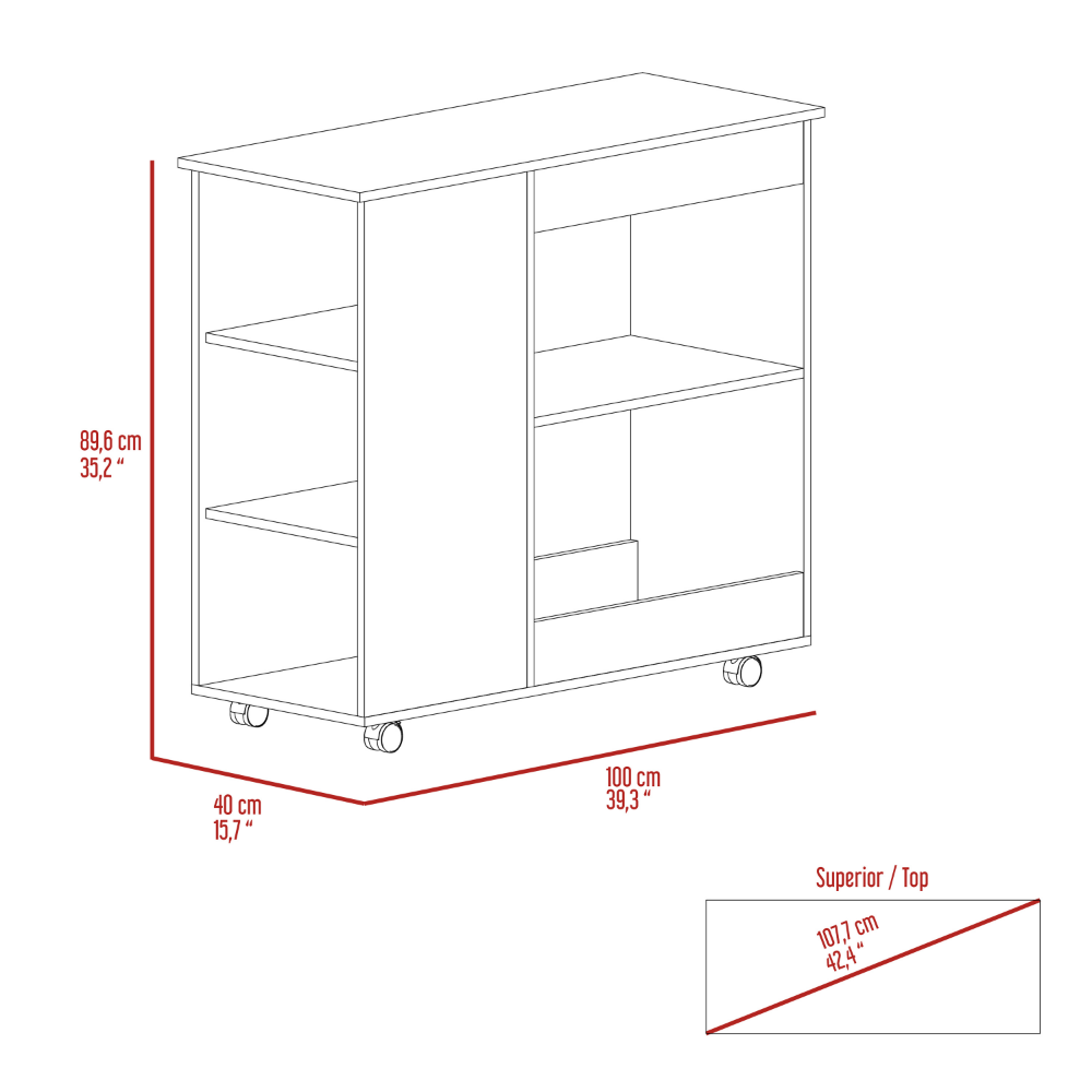 Arizona Kitchen Cart, 2 Storage Shelves, 3 Side Shelves Four Casters himalipasal