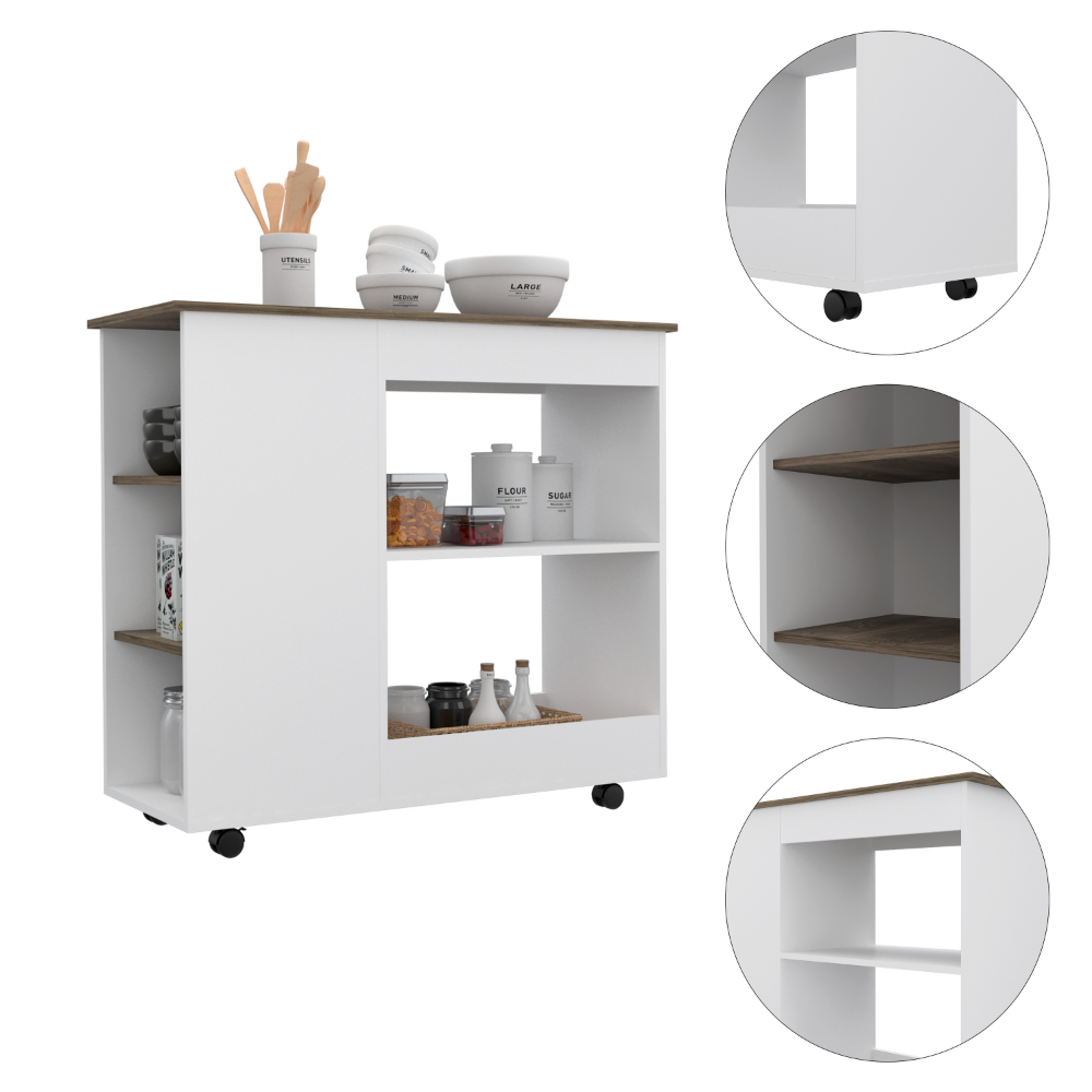 Arizona Kitchen Cart, 2 Storage Shelves, 3 Side Shelves Four Casters himalipasal