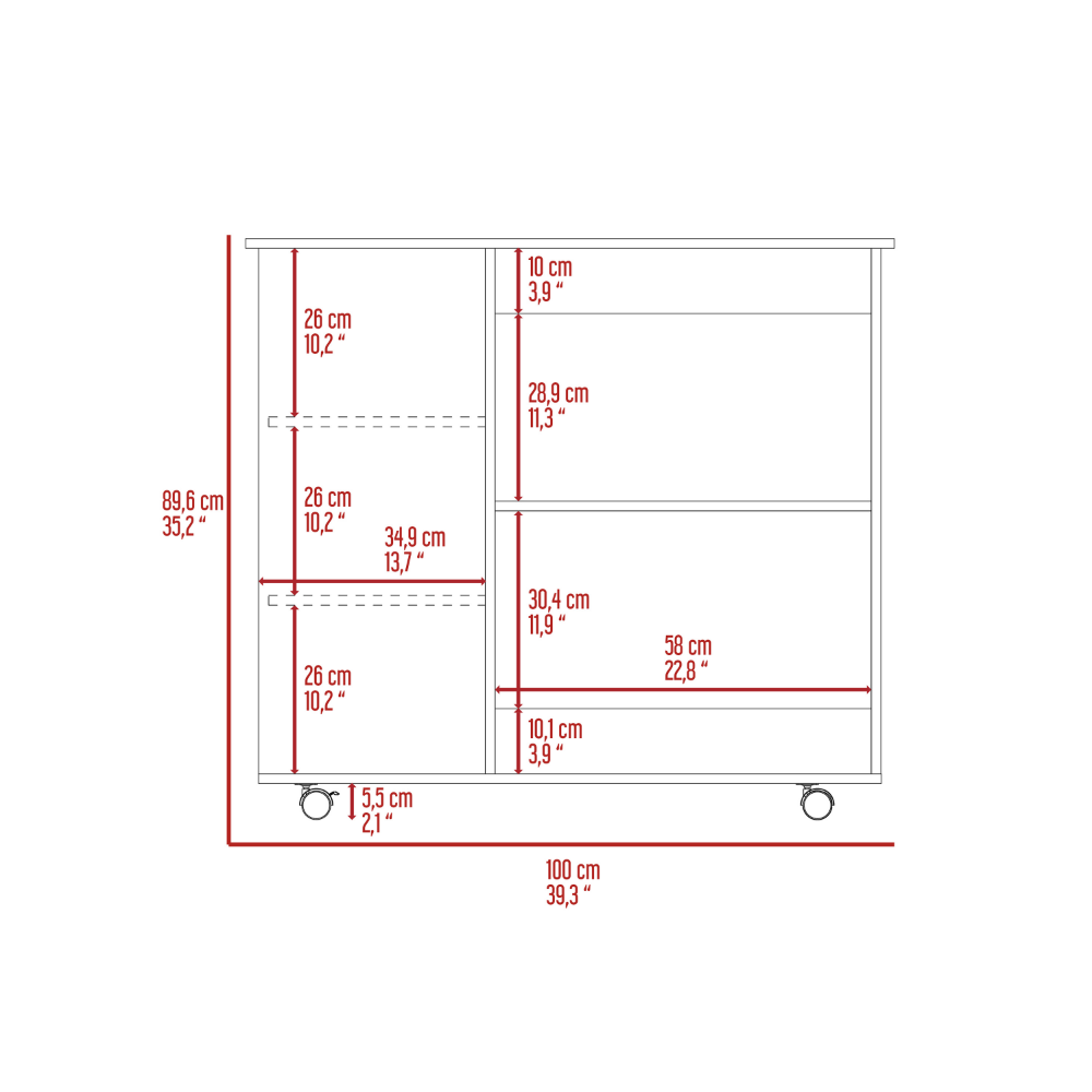 Arizona Kitchen Cart, 2 Storage Shelves, 3 Side Shelves Four Casters himalipasal