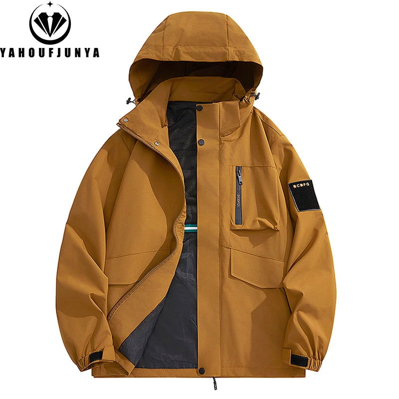 Autumn Men Outdoor Casual Fashion Solid Hooded Jacket Men Many Pocket Windproof Waterproof Breathable Jacket Male Plus Size 8XL himalipasal