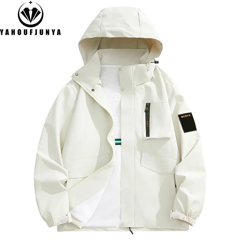 Autumn Men Outdoor Casual Fashion Solid Hooded Jacket Men Many Pocket Windproof Waterproof Breathable Jacket Male Plus Size 8XL himalipasal