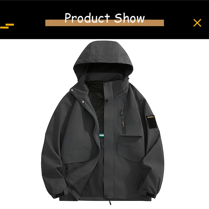 Autumn Men Outdoor Casual Fashion Solid Hooded Jacket Men Many Pocket Windproof Waterproof Breathable Jacket Male Plus Size 8XL himalipasal