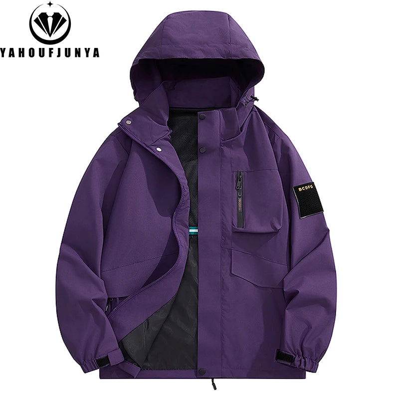 Autumn Men Outdoor Casual Fashion Solid Hooded Jacket Men Many Pocket Windproof Waterproof Breathable Jacket Male Plus Size 8XL himalipasal