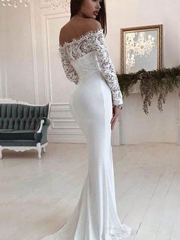 Autumn Women Clothing Off Shoulder Lace Long Sleeve Dress Mop Wedding Dress himalipasal