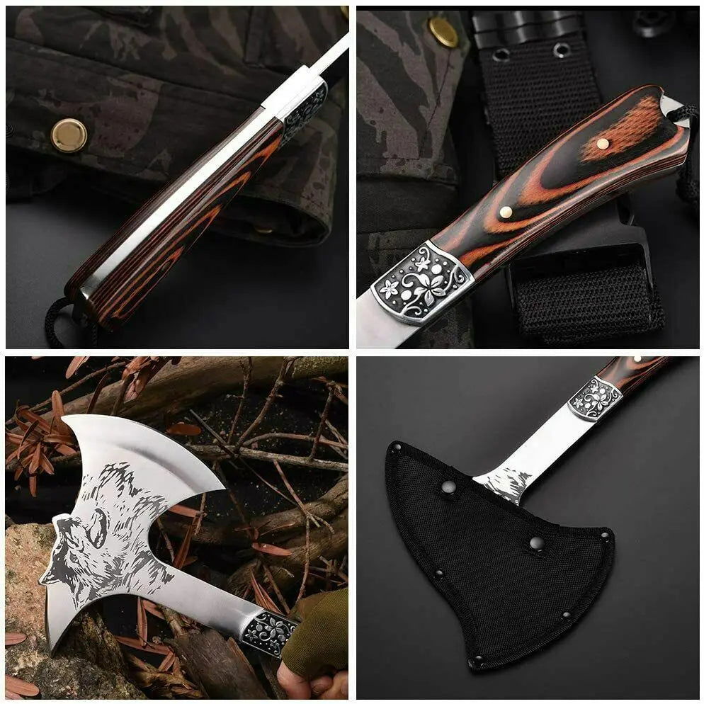 Axe,Multi-function Camping Survival Axe,Stainless Steel Short Handle Bone Chopping Axe Fire Axe Outdoor Mountaineering Hand Tool himalipasal