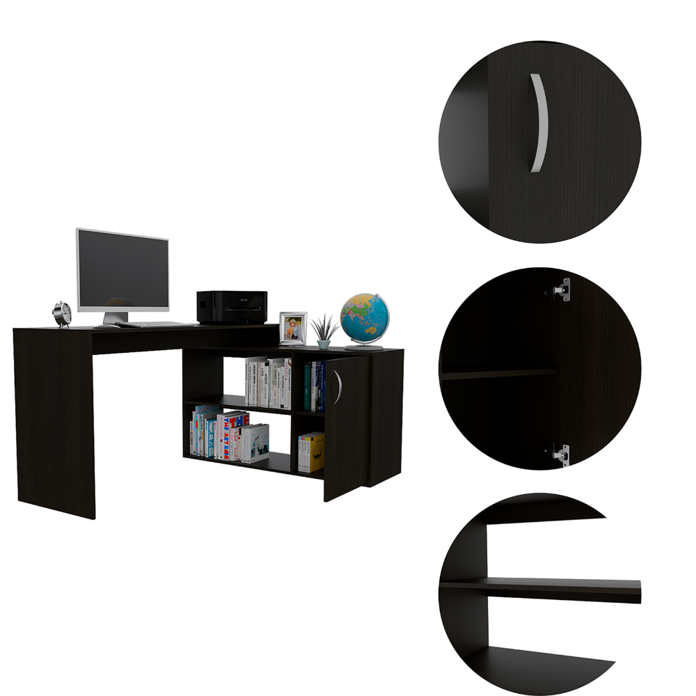 Axis Modern L-Shaped Computer Desk with Open & Closed Storages -Black himalipasal