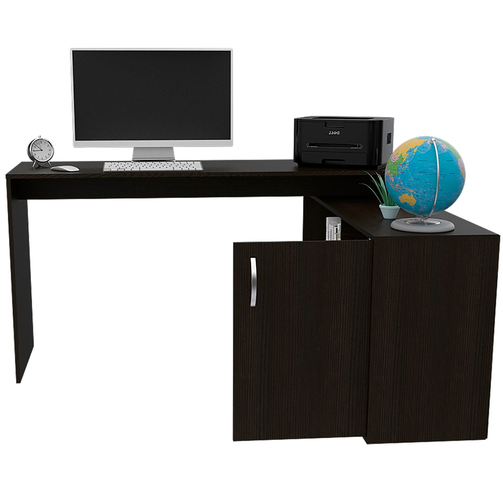 Axis Modern L-Shaped Computer Desk with Open & Closed Storages -Black himalipasal