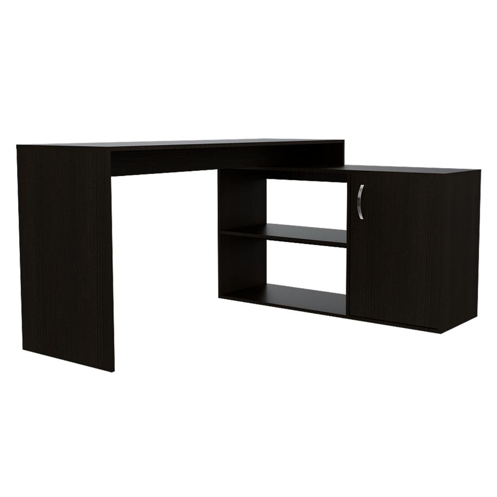 Axis Modern L-Shaped Computer Desk with Open & Closed Storages -Black himalipasal