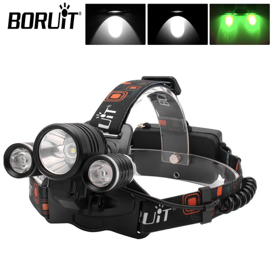 BORUiT 2000LM Super Bright LED Headlamp USB Rechargeable Headlight Fishing Camping Lamp Waterproof Green Work Head Flashlight himalipasal