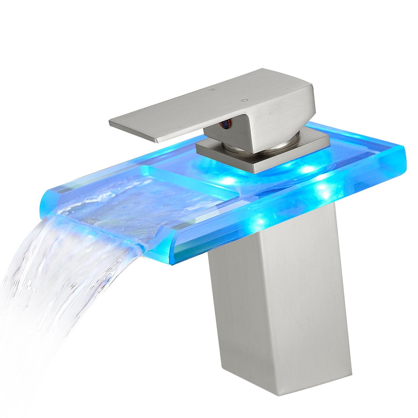 Bathroom Sink Faucet LED Light 3 Colors Changing Waterfall Glass Spout Hot Cold Water Mixer Single Handle One Hole Deck Mounted Bathroom Faucet Black Lavatory Vanity Basin Bath Plumbing Fixtures himalipasal