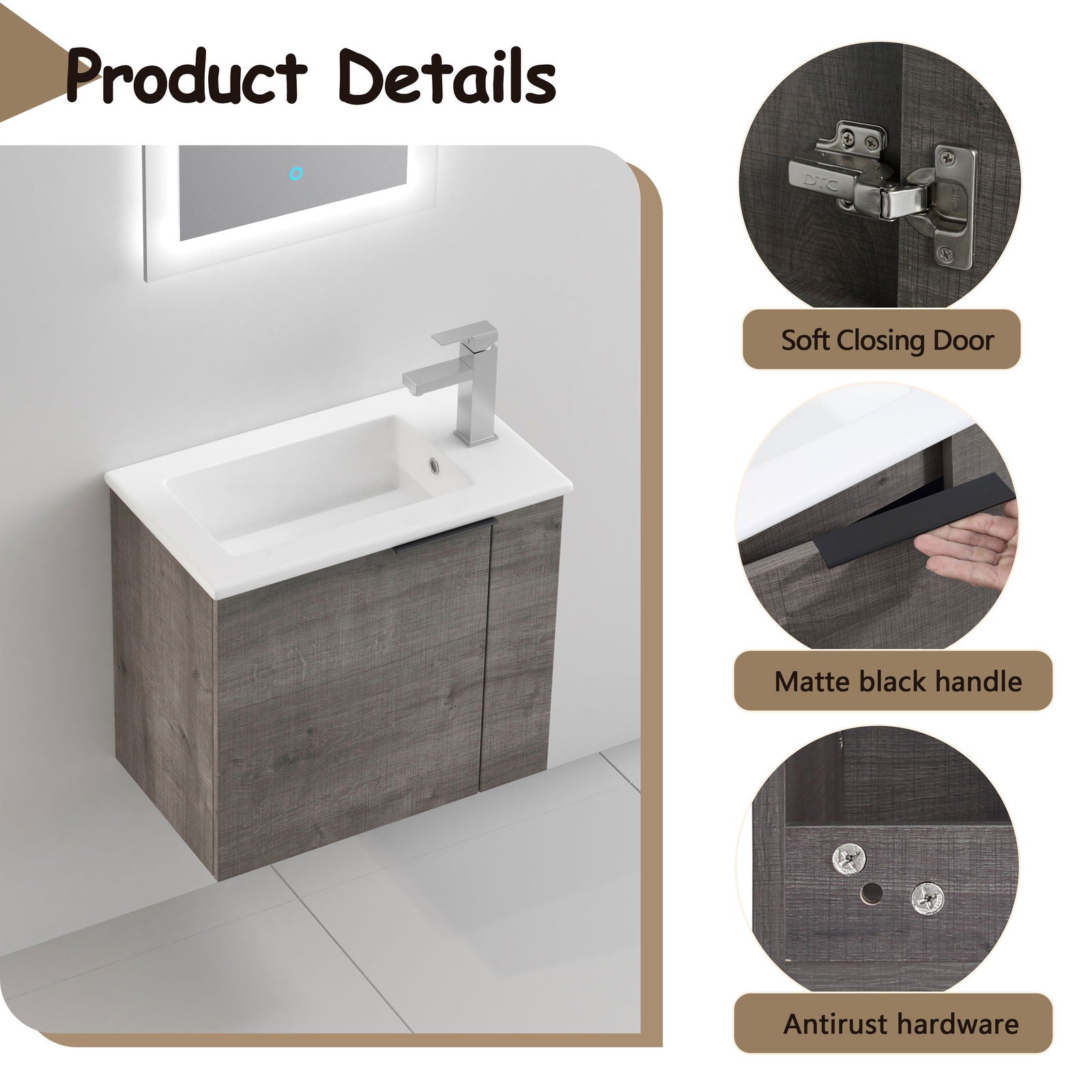 Bathroom Vanity with Sink 22 Inch for Small Bathroom,Floating Bathroom Vanity with Soft Close Door,Small Bathroom Vanity with Sink, 22x13 (KD-Packing) himalipasal