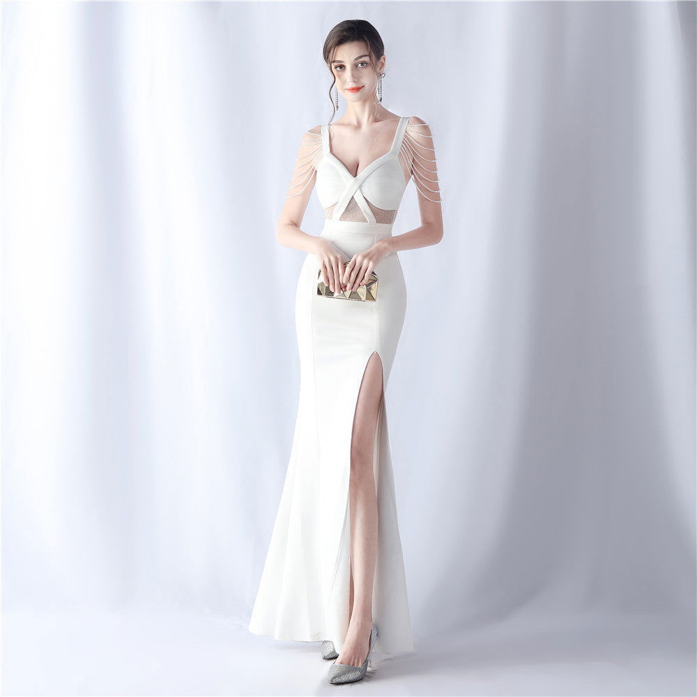 Beaded See through Wedding Exhibition Dinner Evening Dress himalipasal