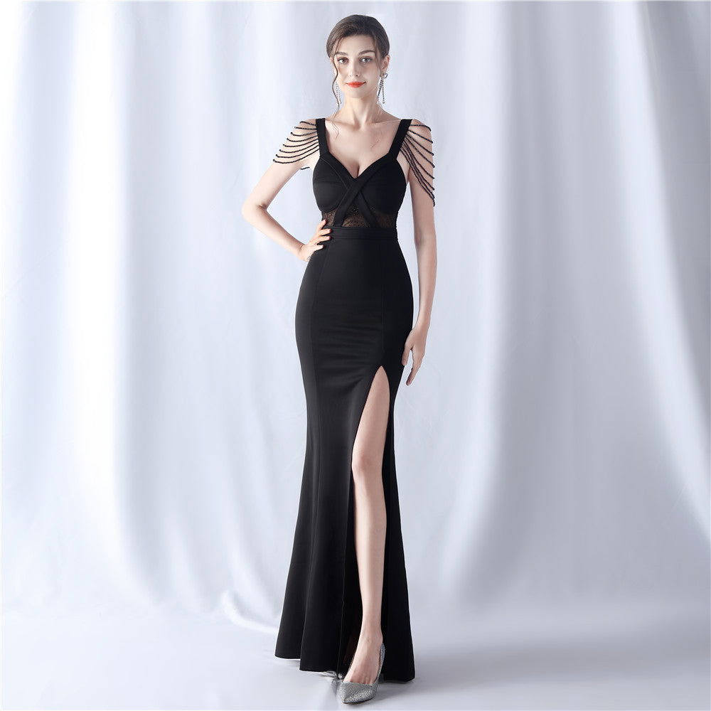 Beaded See through Wedding Exhibition Dinner Evening Dress himalipasal