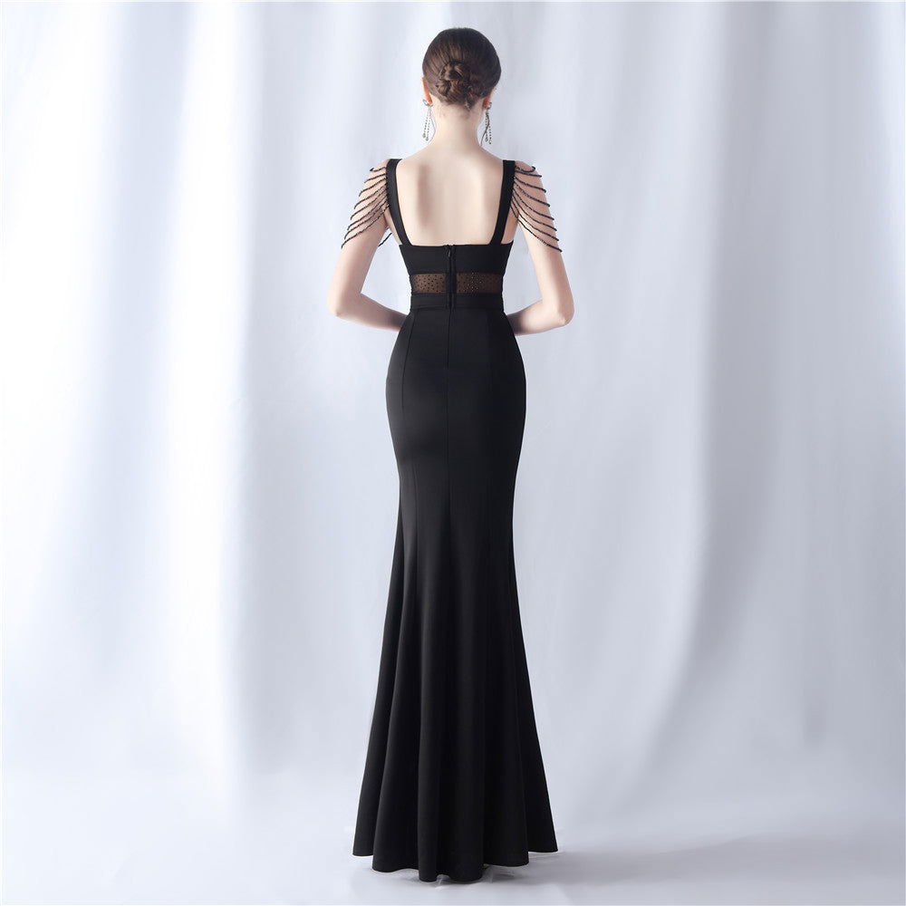 Beaded See through Wedding Exhibition Dinner Evening Dress himalipasal