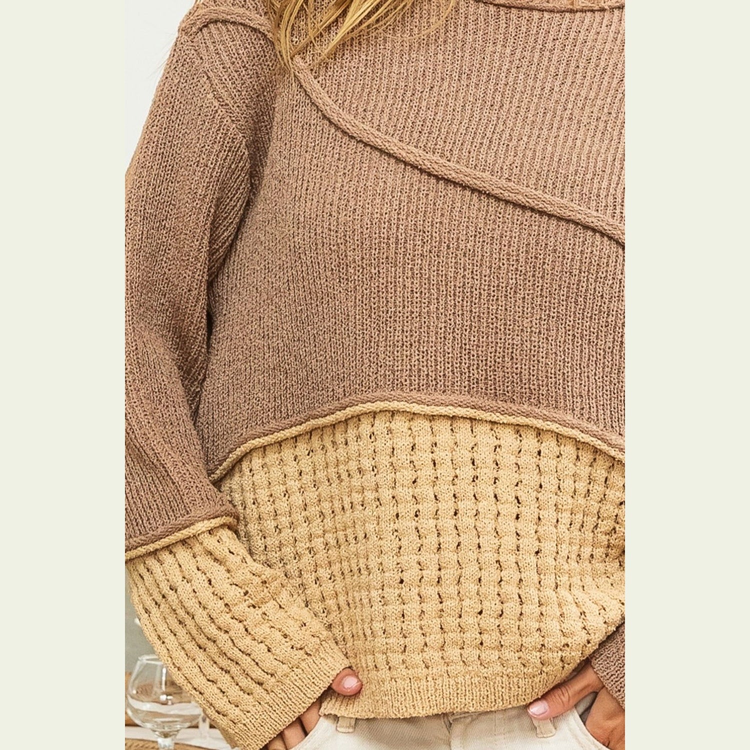 BiBi Texture Detail Contrast Drop Shoulder Sweater himalipasal