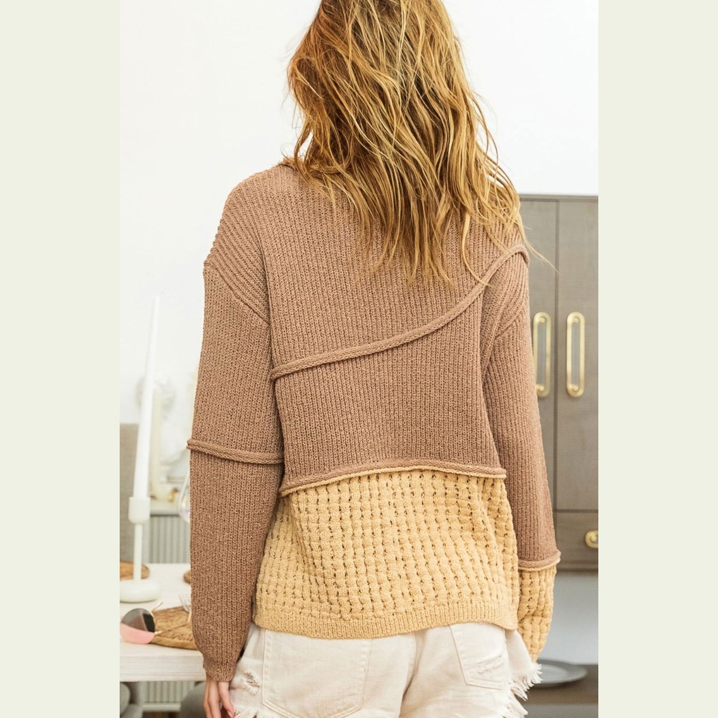 BiBi Texture Detail Contrast Drop Shoulder Sweater himalipasal