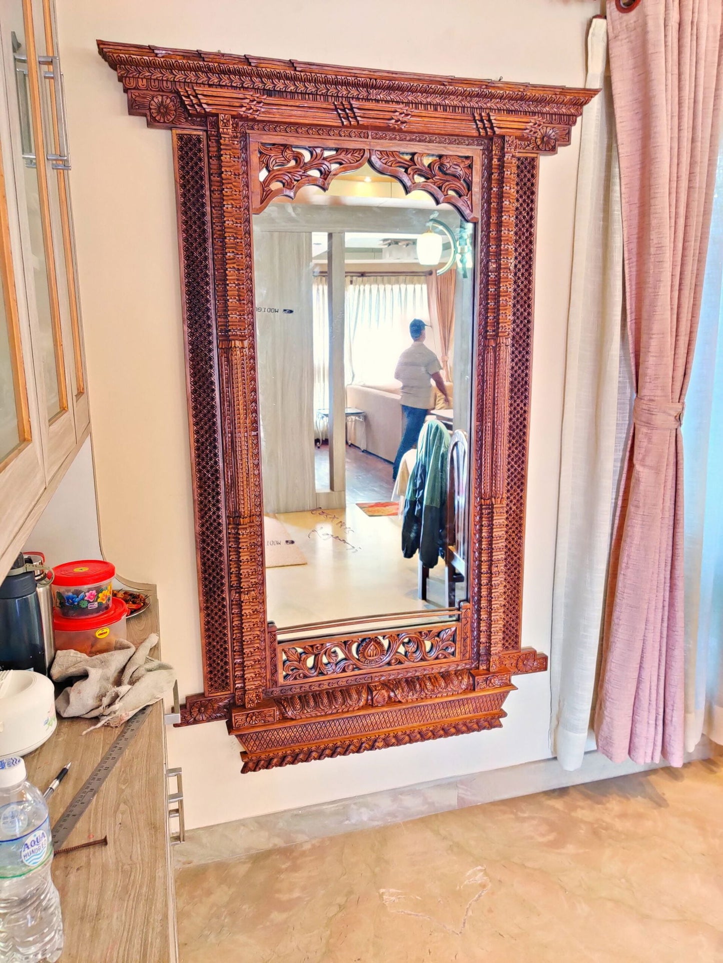 Big Foldable Wooden Hand Carved Mirror Frame himalipasal