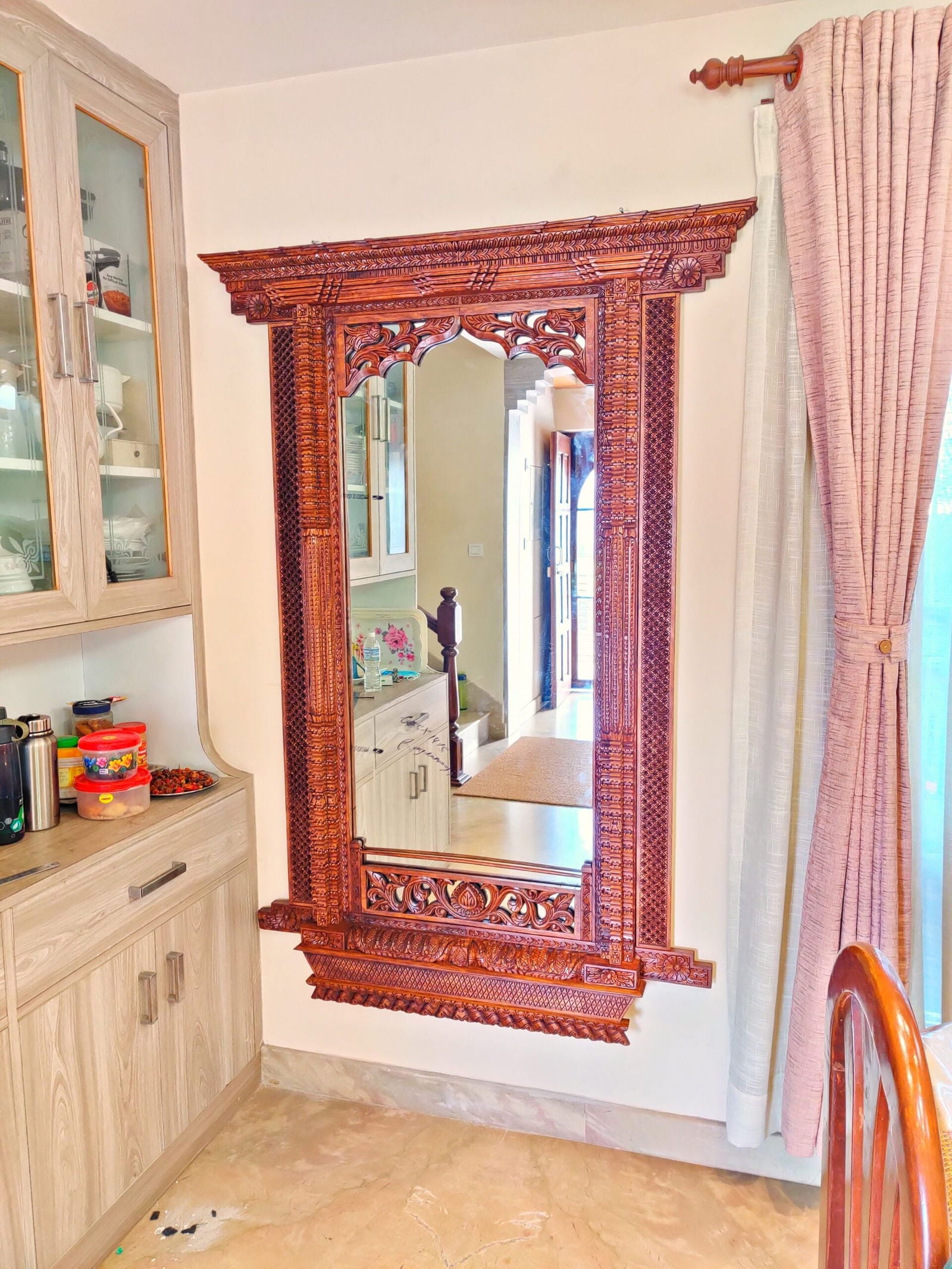 Big Foldable Wooden Hand Carved Mirror Frame himalipasal