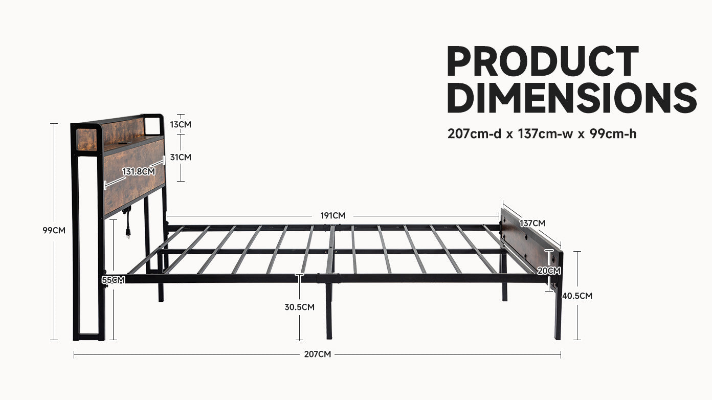 Black Full Metal Bed Frame with Wooden Headboard and and Footboard and Iron Slats, Rustic Bed Base, Heavy Duty Platform Bed Frame, 12 Inch Underbed Storage/No Springs Required himalipasal