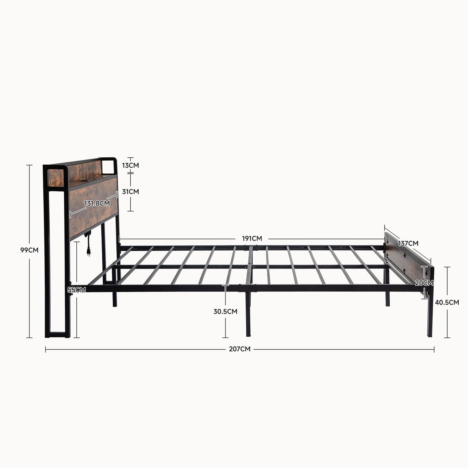 Black Full Metal Bed Frame with Wooden Headboard and and Footboard and Iron Slats, Rustic Bed Base, Heavy Duty Platform Bed Frame, 12 Inch Underbed Storage/No Springs Required himalipasal