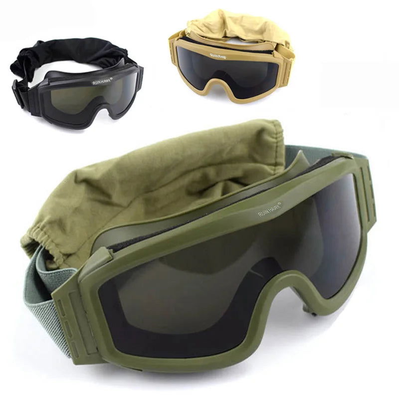 Black Tan Green Tactical Goggles Military Shooting Sunglasses 3 Lens Airsoft Paintball Windproof Wargame Mountaineering Glasses himalipasal