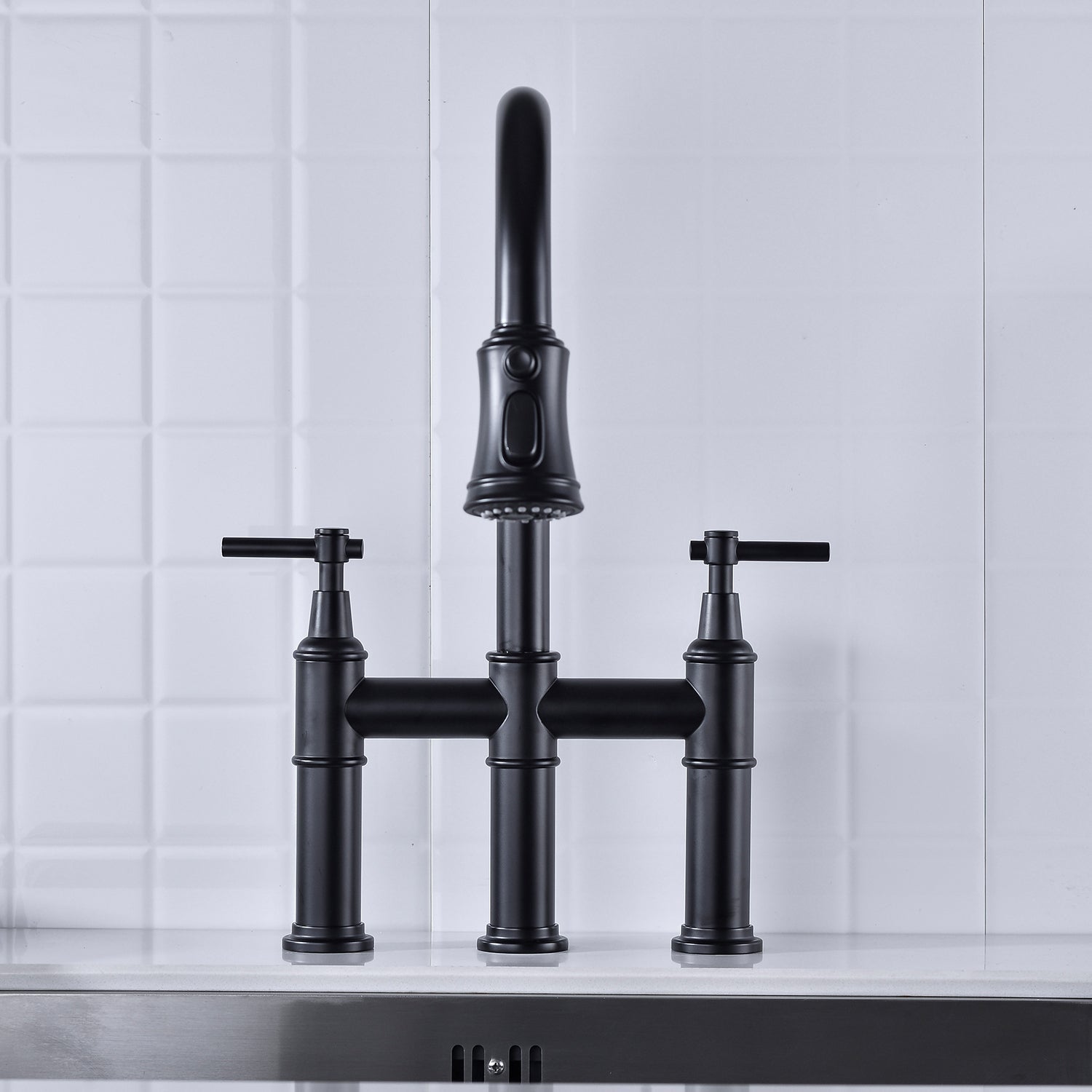 Bridge Kitchen Faucet with Pull-Down Sprayhead in Spot himalipasal