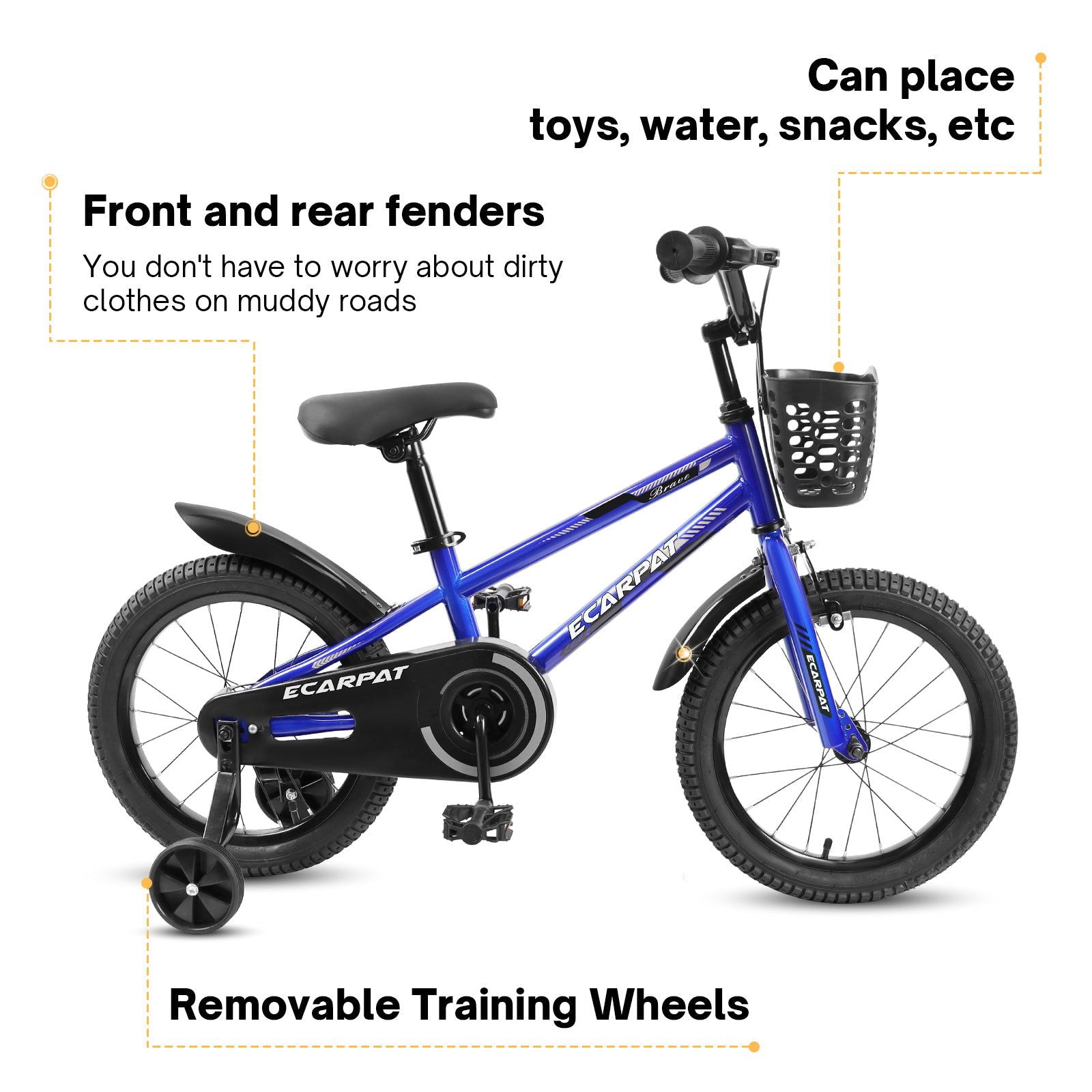 C16111A Kids Bike 16 inch for Boys & Girls with Training Wheels, Freestyle Kids' Bicycle with Bell,Basket and fender. himalipasal