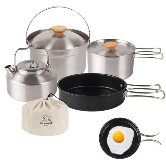 Camping Cookware Kit 4pcs Backpacking Cooking Set Stainless Steel Outdoor Pots And Pans Nonstick Frying Pan For Mountaineering himalipasal