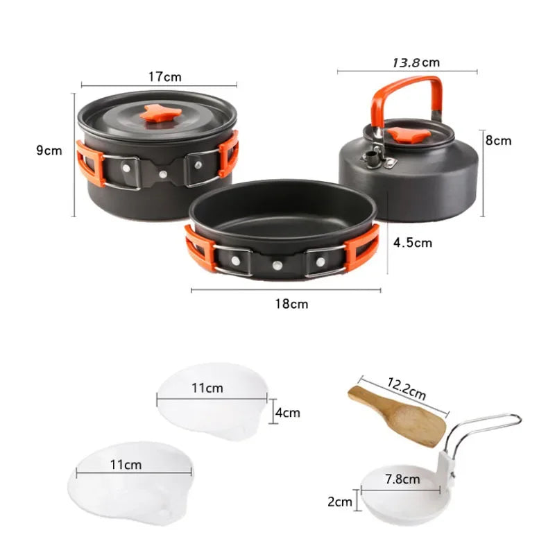 Camping Cookware Mess Kit Ultralight Camping Pot Set Outdoor Cooking Tableware for Hiking Trekking Picnic Fishing Mountaineering himalipasal