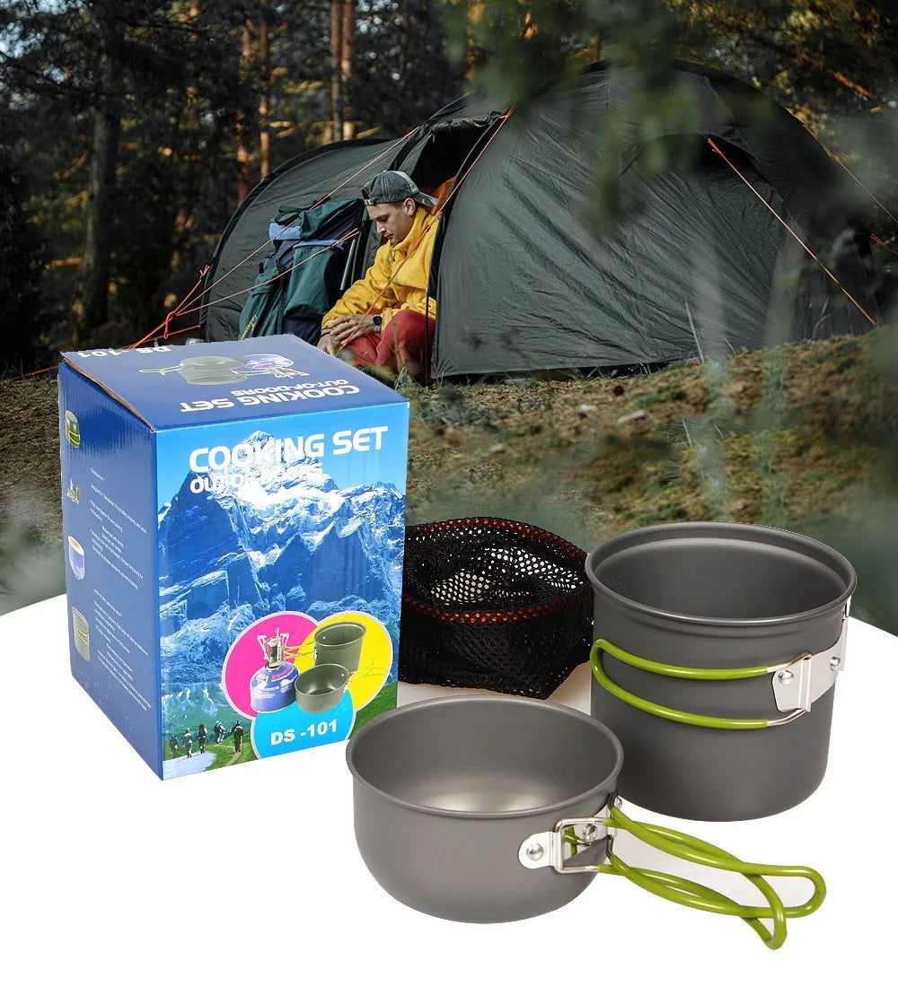 Camping Cookware Mess Kit Ultralight Camping Pot Set Outdoor Cooking Tableware for Hiking Trekking Picnic Fishing Mountaineering himalipasal