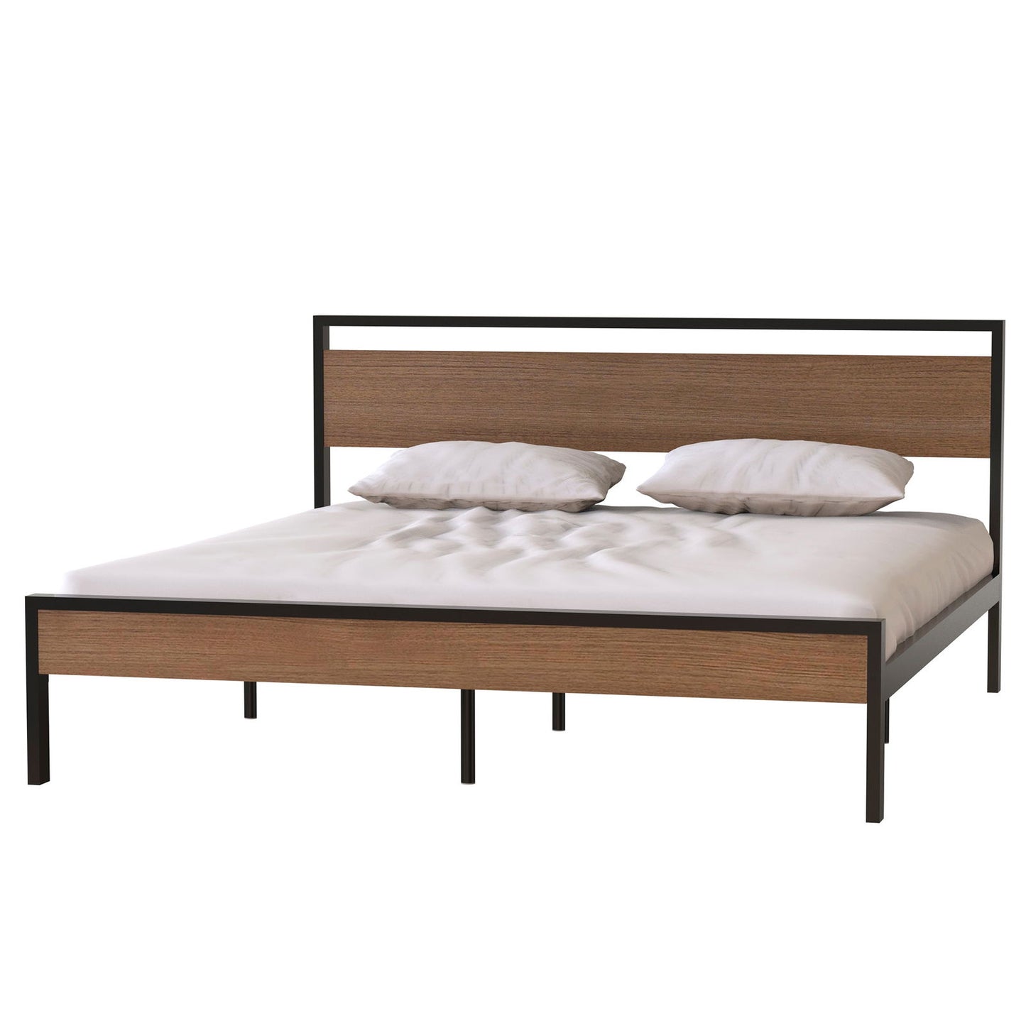 Ceres Metal Bed, Black with Cinnamon Wood Headboard&Footboard, King himalipasal