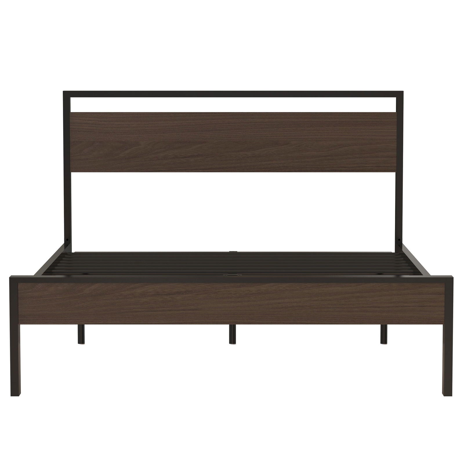 Ceres Metal Bed, Black with Walnut Wood Headboard&Footboard, Queen himalipasal