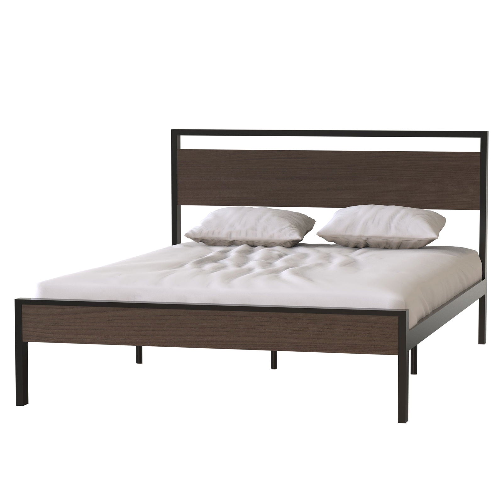 Ceres Metal Bed, Black with Walnut Wood Headboard&Footboard, Queen himalipasal