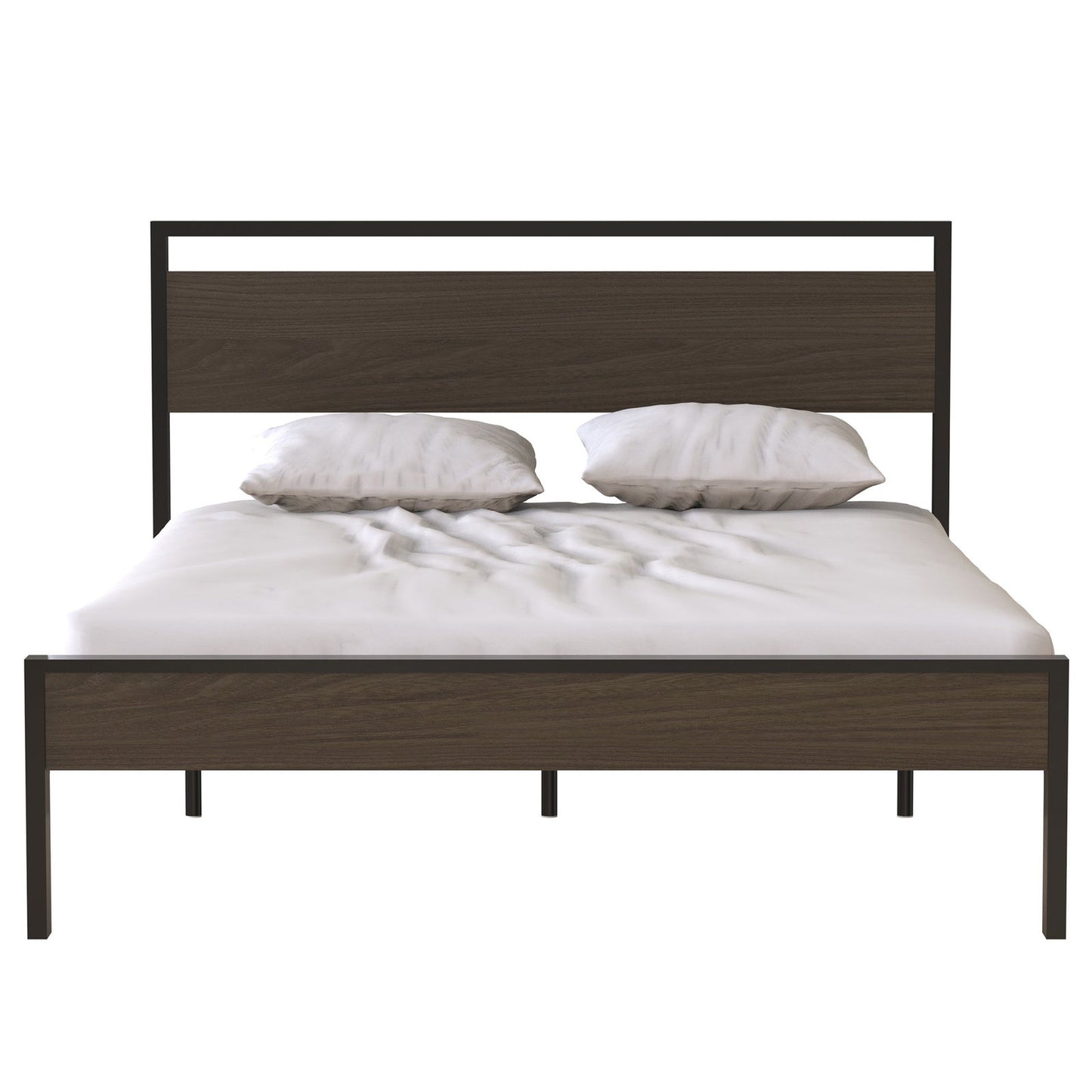 Ceres Metal Bed, Black with Walnut Wood Headboard&Footboard, Queen himalipasal