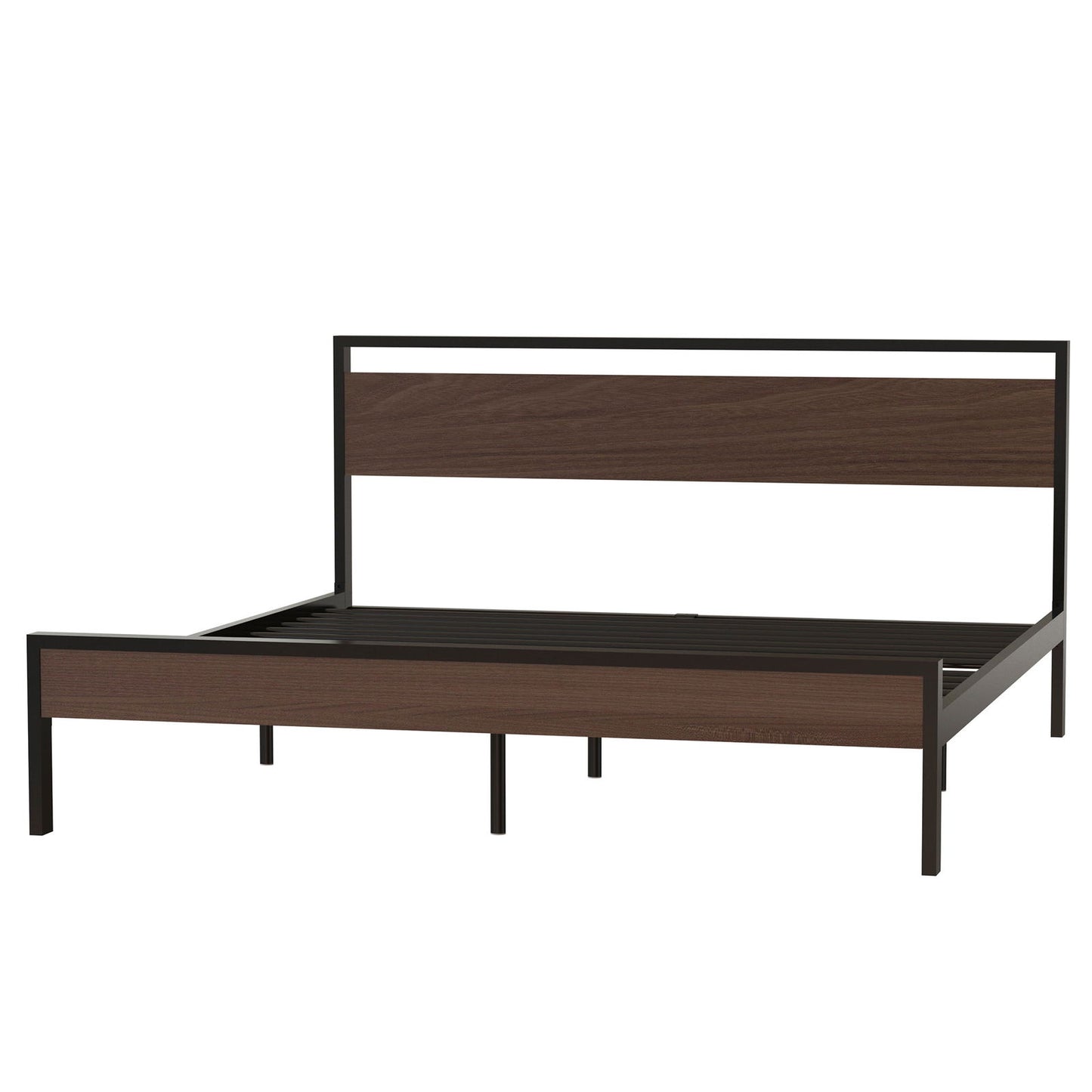 Ceres Metal Bed, Black with Walnut wood Headboard&Footboard, King himalipasal